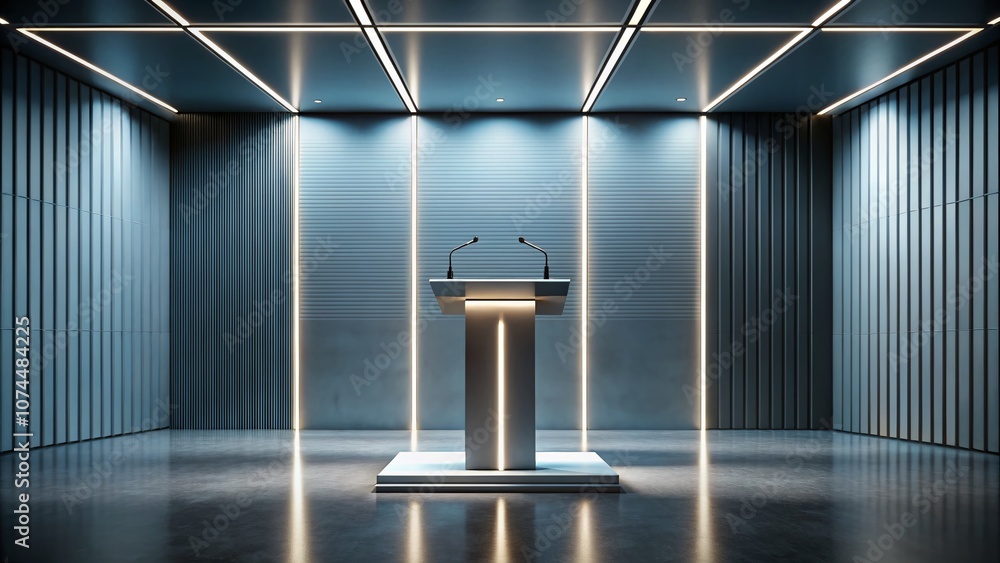 Poster elegant virtual reality podium set in a contemporary and minimalist empty space with soft lighting a