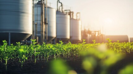 Silos near crop field