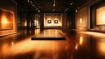 11. A sophisticated fashion showroom with a spotlight on an empty display area, ready for a luxury product