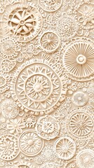 Enchanted Whimsy Watercolor Whimsical Pastel Daydream Intricate patterns of gears and wheels in beige.