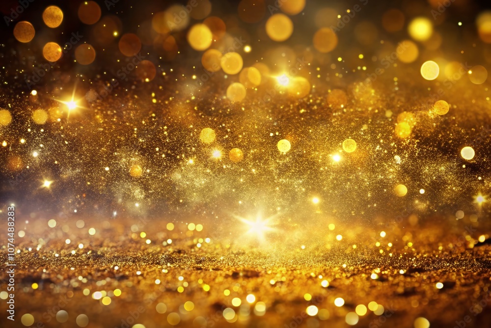 Poster Enchanting Shimmering Golden Particles in Long Exposure Capturing a Magical Bokeh Background with Glowing Dust and Fairy Light Effects for Abstract Art and Design