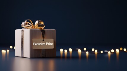 Present a unique reward in an elegant gift box surrounded by glowing lights