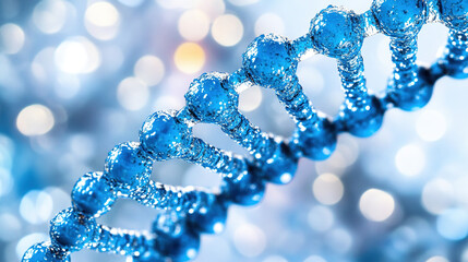 Realistic 3D Double Helix DNA Model on Blue Background with Soft Lighting Effects, Scientific Visualization of Genetic Structure