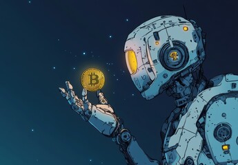 Robot Holding Bitcoin.