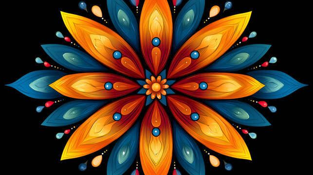 Colorful Floral Mandala Wallpaper Design with Vibrant Petals and Intricate Patterns
