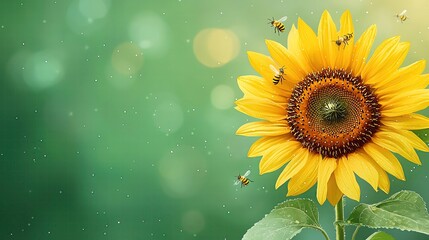 Enchanted Whimsy Watercolor Whimsical Pastel Daydream Vibrant sunflower with bees in sunlight.