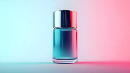 Glass Bottle with Silver Cap on Gradient Background - Product Mockup