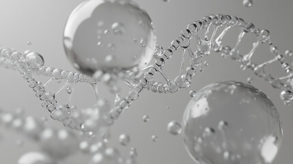 Blue DNA Strand Adorned with Water Droplets - Molecular Biology Concept