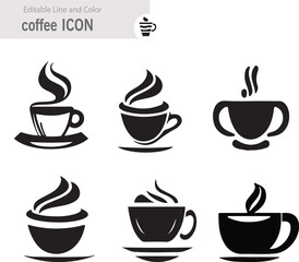 Coffee icon collection - vector outline illustration and silhouette