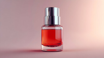 Glass Bottle with Red Liquid on Pink Background - 3D Illustration
