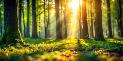 Ethereal Embrace: Dreamy Tilt-Shift Photography of a Sunlit Forest Glade with Soft Focus and Magical Atmosphere Capturing Nature's Serenity and Whimsy in a Unique Perspective