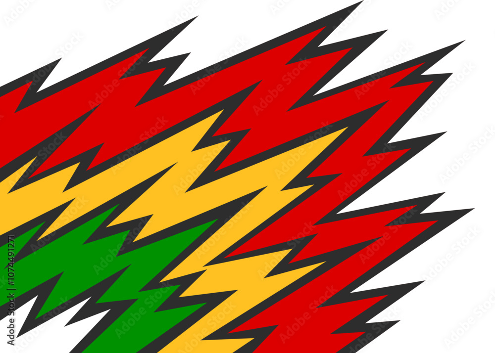 Poster abstract background with colorful zigzag pattern and with rastafari color theme
