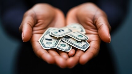 Hand holding cash with dollar signs