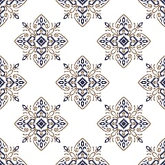 Ikat seamless pattern, geometric design, motif ethnic handmade, Ikat ethnic tribal, boho colors seamless wallpaper. Ethnic Ikat abstract background art,