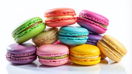 Exquisite Collection of Colorful Macarons Isolated on a Clean White Background for Food Photography and Culinary Art Illustrations