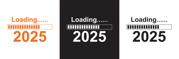 2025 loading bar doodle element. Hand drawn line sketch style. isolated on white and black background. Vector illustration. EPS 10