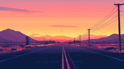 Fototapeta premium Idealized road trip scene with open highway and endless horizon