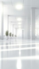 Fototapeta premium Modern Minimalist White Empty Office Hallway Interior Design, Blurred Perspective View