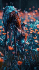 Bring the wild to life with a robotic deer grazing in a field of electric flowers