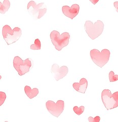 Cute pink heart seamless pattern, watercolor