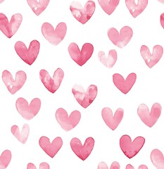 Cute pink heart seamless pattern, watercolor