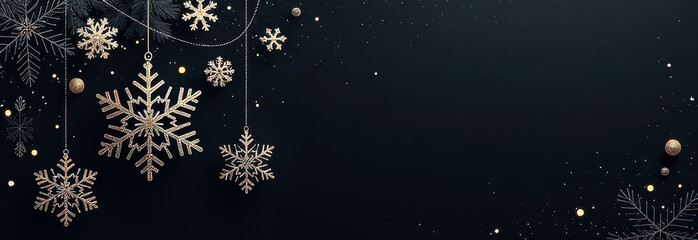 Delicate silver snowflakes cascade against a dark background, enhancing the winter ambiance with festive accents