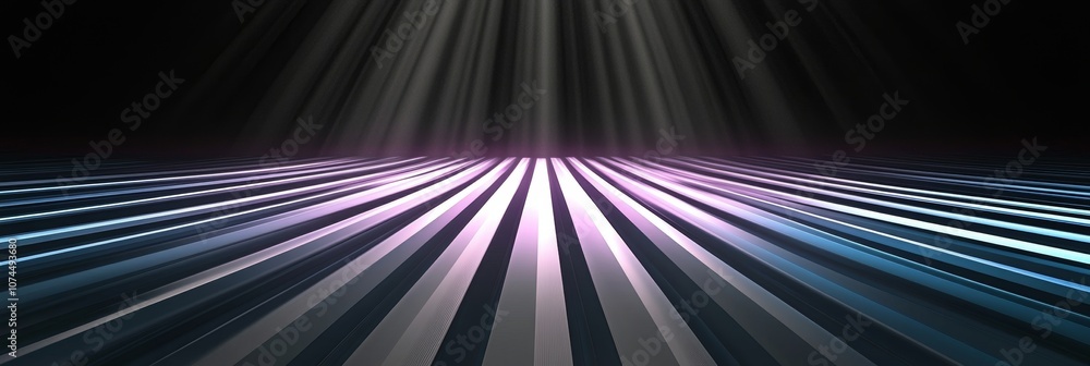 Poster abstract background design with glowing light rays streaks lines on black background.