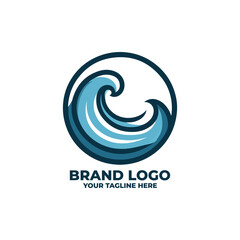 minimalist flat logo with a wave inside a circle