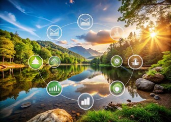 Financial Icons in Dual Colors Representing Accounting Concepts for Creative Landscape Photography