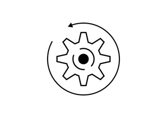 Recovery gear icon on white background. Cogwheel with arrow. Easy process mechanism and renewal synconize.