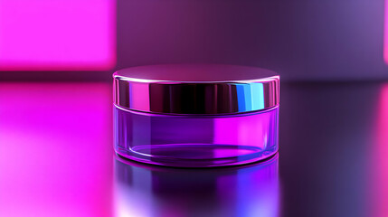 Purple Glass Jar with Silver Lid on Colorful Background - 3d Rendering