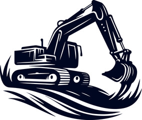 Black Excavator Graphic Icon for Building and Engineering