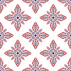 Ikat seamless pattern, geometric design, motif ethnic handmade, Ikat ethnic tribal, boho colors seamless wallpaper. Ethnic Ikat abstract background art,