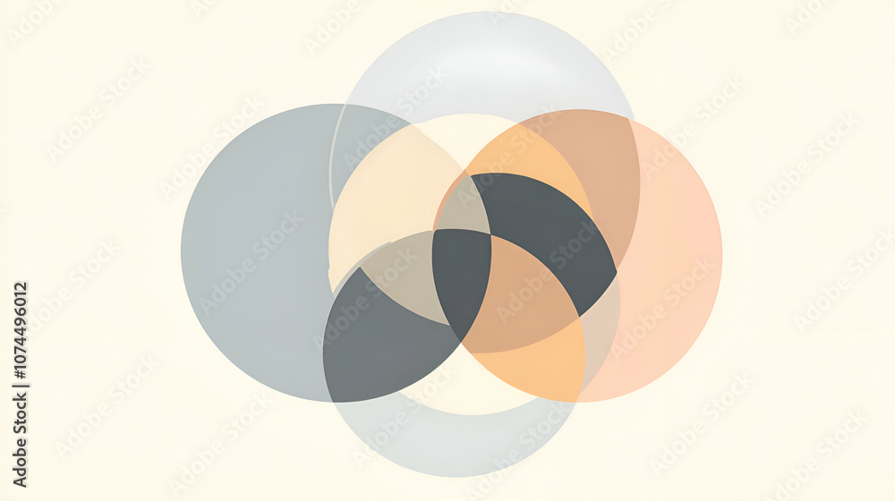 Poster abstract geometric pattern with overlapping circles in pastel shades on a white background.