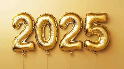 Golden 2025 Balloons on Gold Background