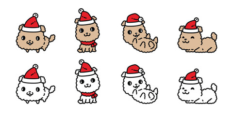 dog vector fluffy puppy christmas hat santa claus scarf icon cartoon character terrier cocker spaniel poodle yorkshire terrier pet doodle illustration clip art symbol isolated design