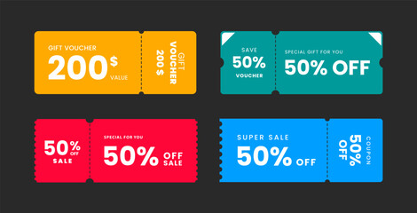 Set of coupon design. Discount voucher, gift coupon, sales promotion template. Vector illustration