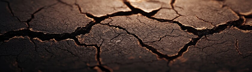 Fototapeta premium Cracked ground surface showing dry texture, highlighting environmental changes.