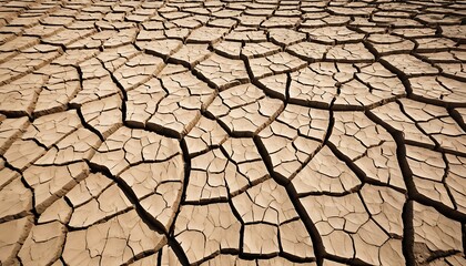 A close-up view of cracked dry earth in shades of warm brown