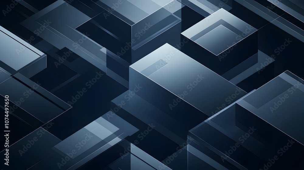 Poster abstract geometric pattern with overlapping rectangular shapes in a dark blue color palette.