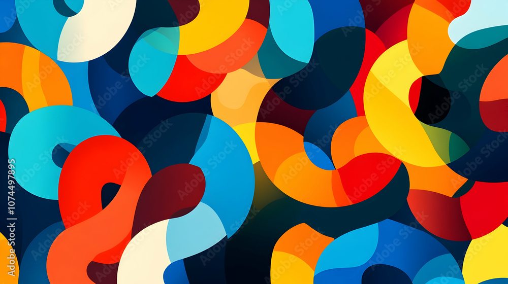 Poster abstract background with colorful overlapping rounded shapes on a dark background.