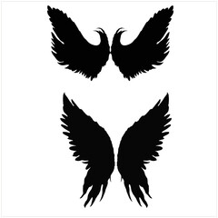 angel wings silhouette. angel wings tattoo design. vector angel wings isolated on white background. hand drawn angel or bird wings silhouettes. Cartoon Vector illustration. black pair of wing.