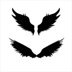 Black wings in flat design,icon on white background. Vector illustration