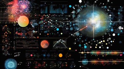 AI machine learning process visualized, complex data analysis and colorful graph projections