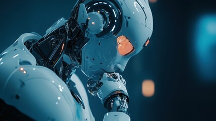 Fototapeta premium AI-driven robotic surgeon preparing for a precise surgery, innovative healthcare technology