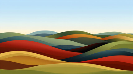 Abstract landscape with colorful hills and blue sky. (1)