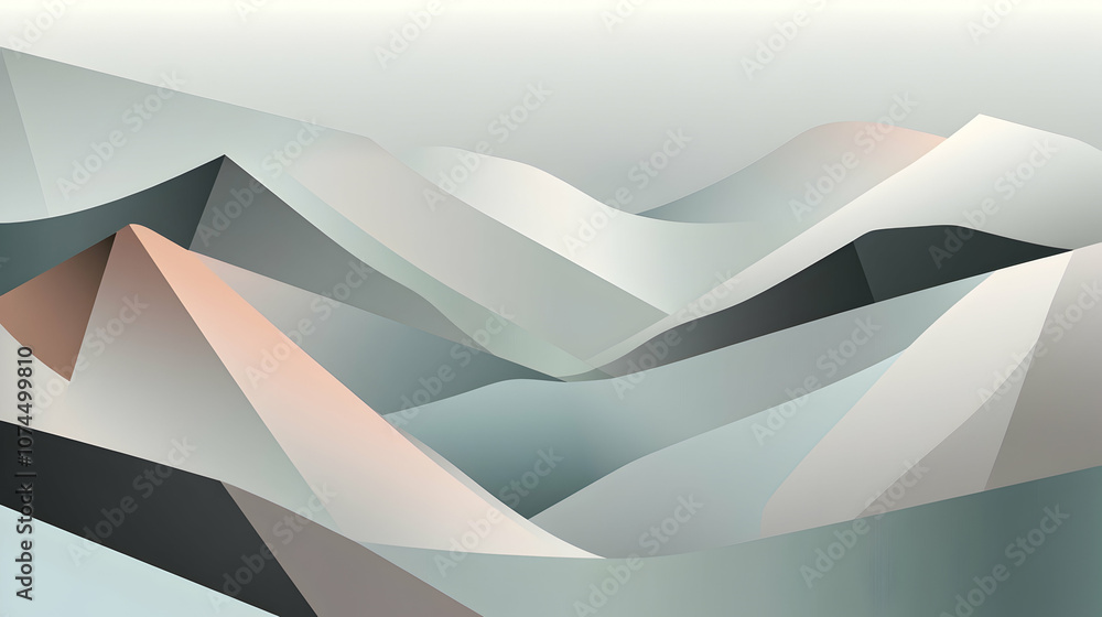 Poster abstract geometric mountain range with soft gradient colors, minimalist style.