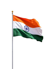 National flag of India on a flagpole, isolated on transparent background, png format. © CDF