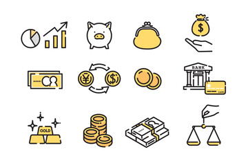 シンプル　イラスト　お金にまつわるアイコン