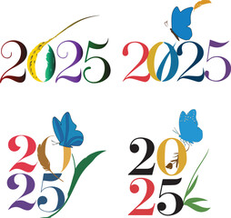 Colorful number 2025 vector. Happy new year 2025 design with unique colorful numbers. Premium vector design for poster, banner, greeting and new year 2025 celebration.